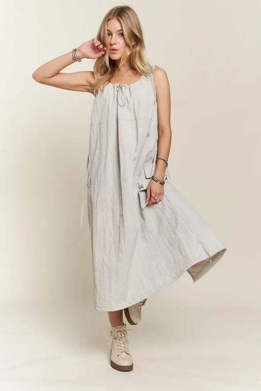 ADORA Drawstring Slit Back Cargo Dress