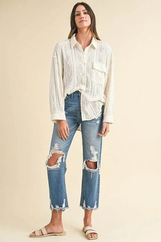 Annie Wear Distressed Raw Hem Cropped Jeans