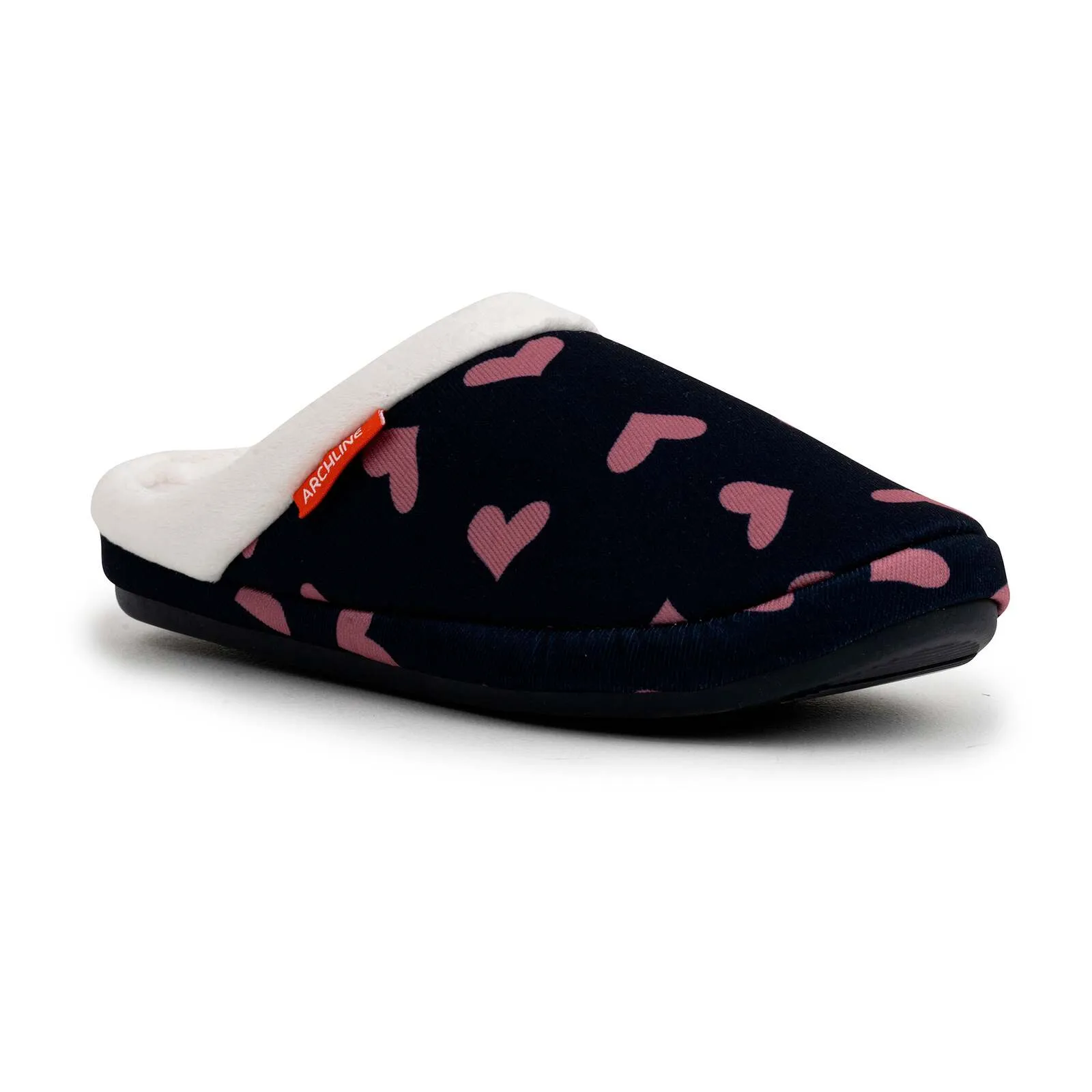 ARCHLINE Orthotic Slippers Slip On Scuffs Pain Relief Moccasins - Navy with Hearts - EUR 36 (Womens US 5)