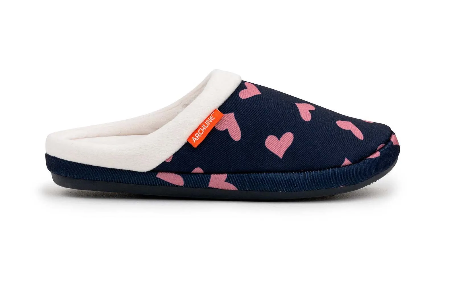 ARCHLINE Orthotic Slippers Slip On Scuffs Pain Relief Moccasins - Navy with Hearts - EUR 36 (Womens US 5)