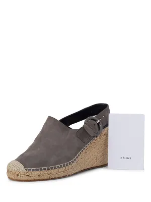 Celine Leather Platform Wedge Espadrilles Grey