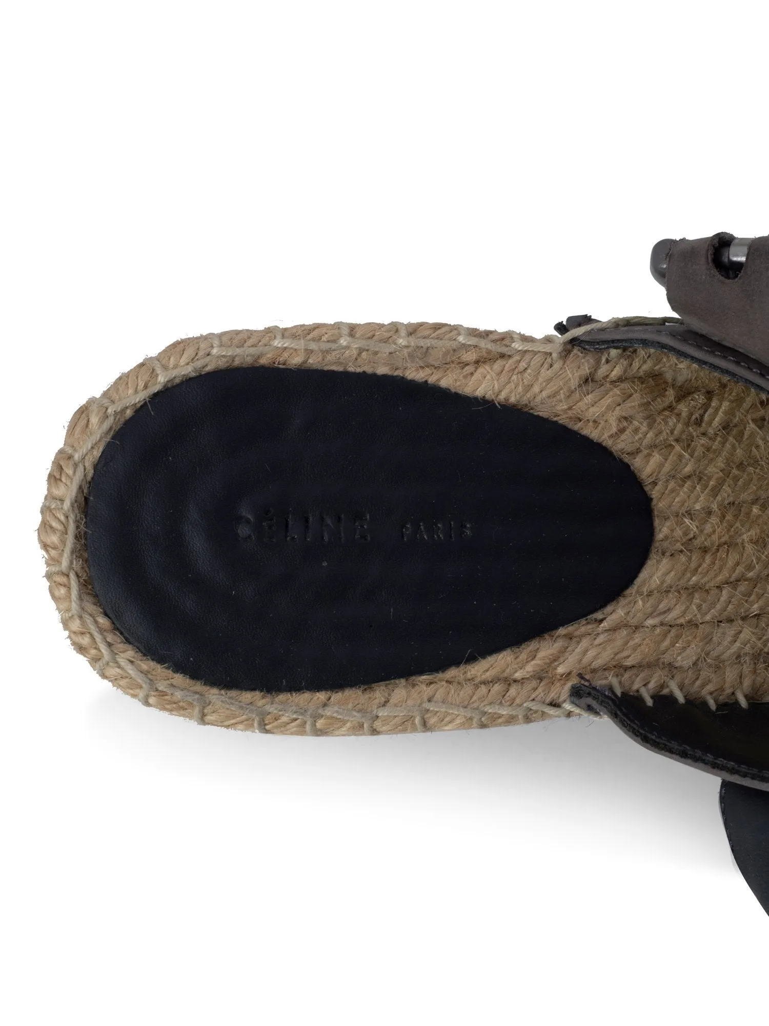 Celine Leather Platform Wedge Espadrilles Grey