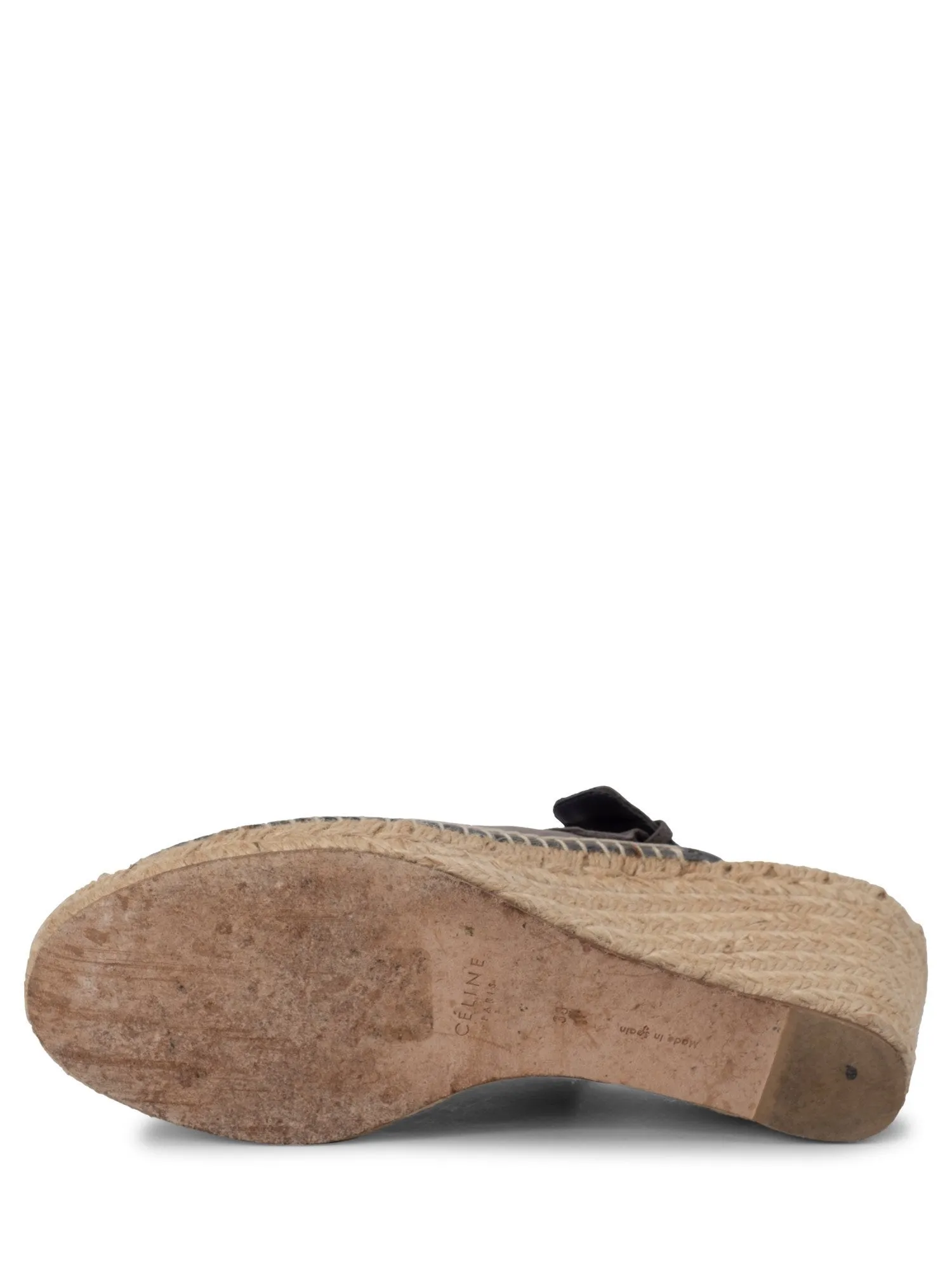 Celine Leather Platform Wedge Espadrilles Grey