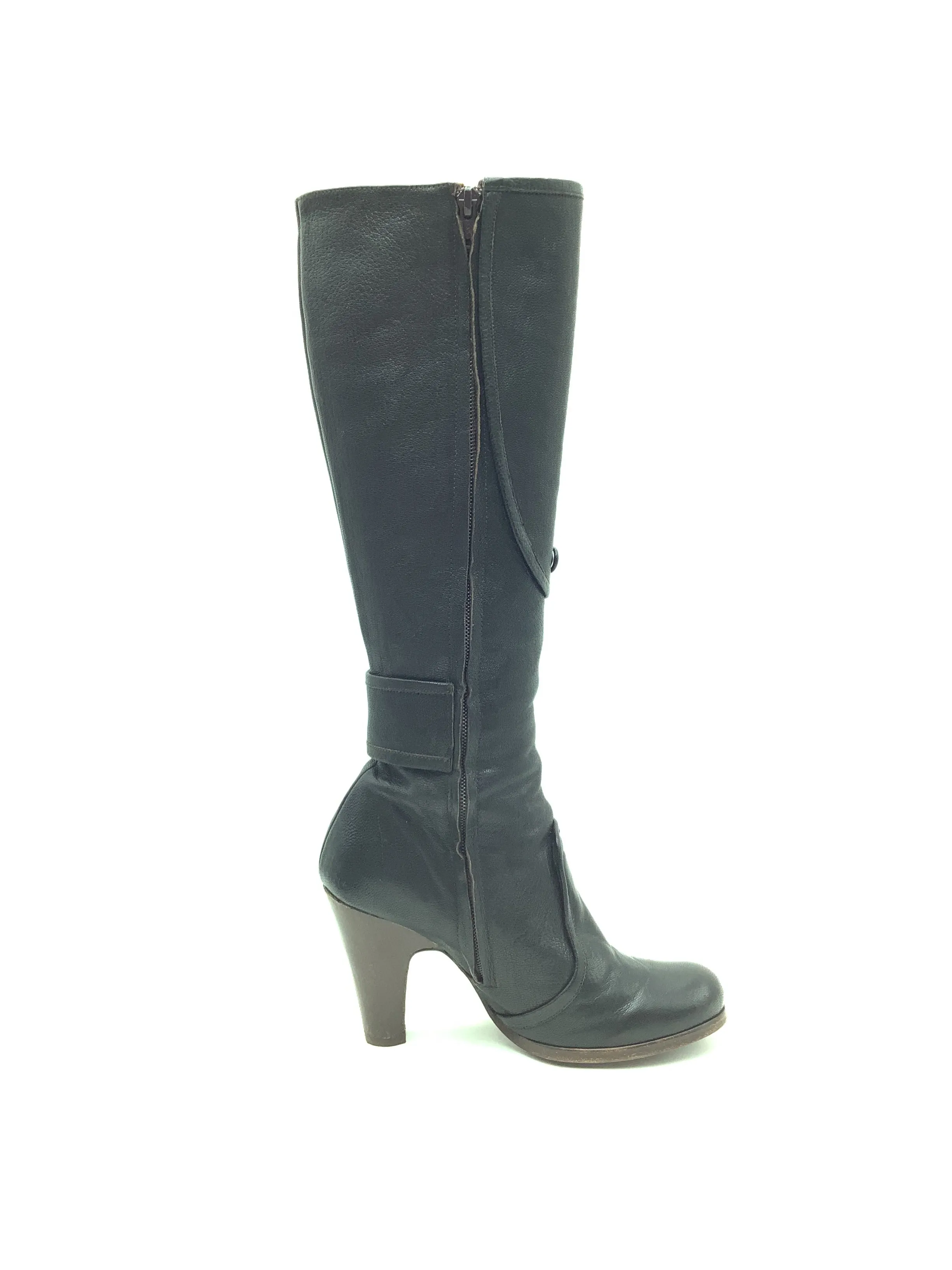 Chie Mihara Knee High Boots Leather Black Size: 6.5