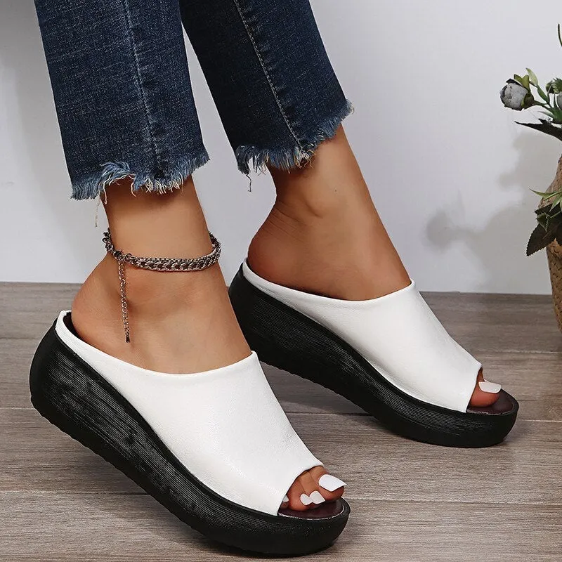 Cilool  Ladies Leather Sole Slippers
