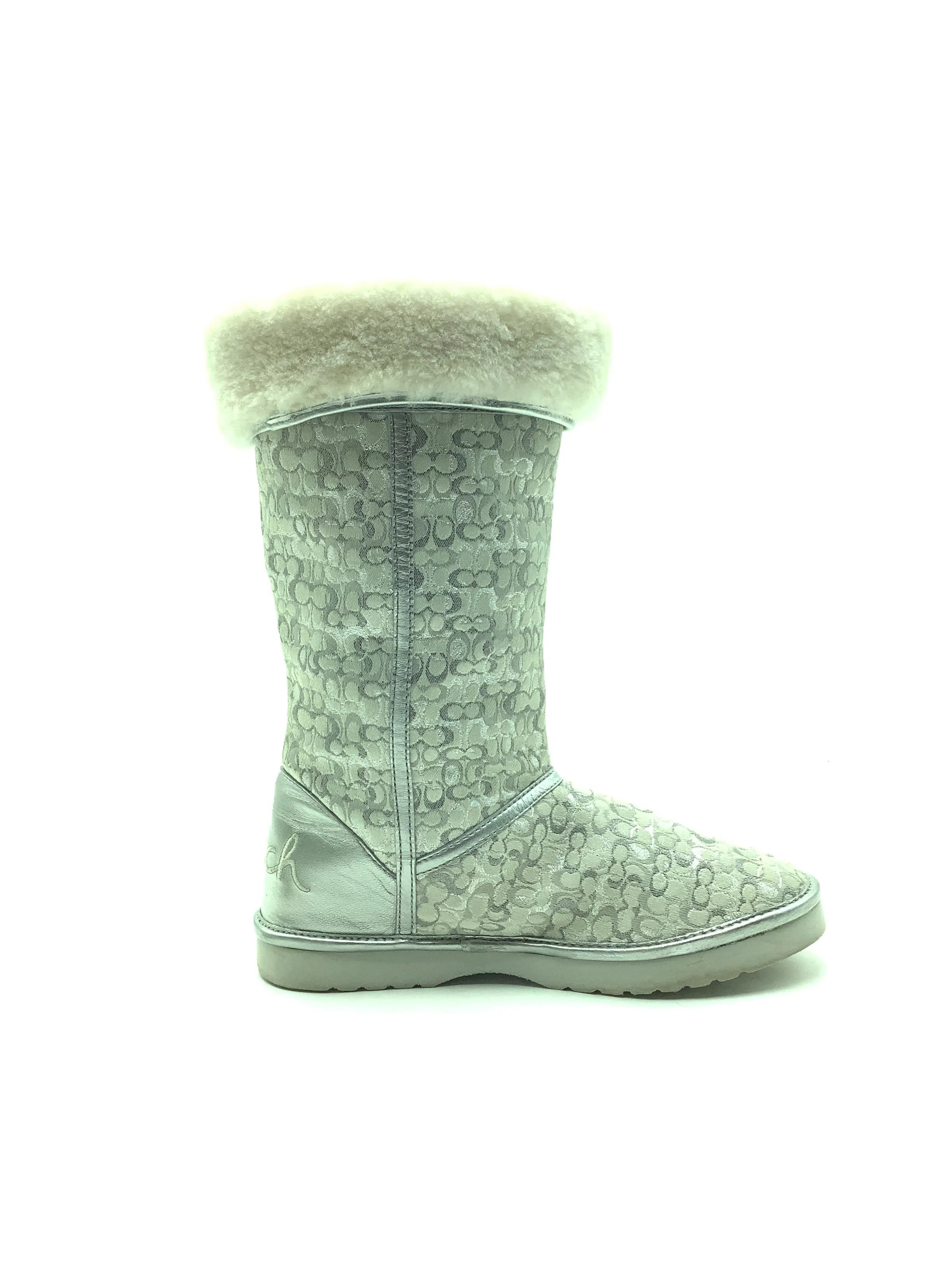 Coach Nikole Women's Mid Calf Boot Canvas Silver Metallic Size: 7