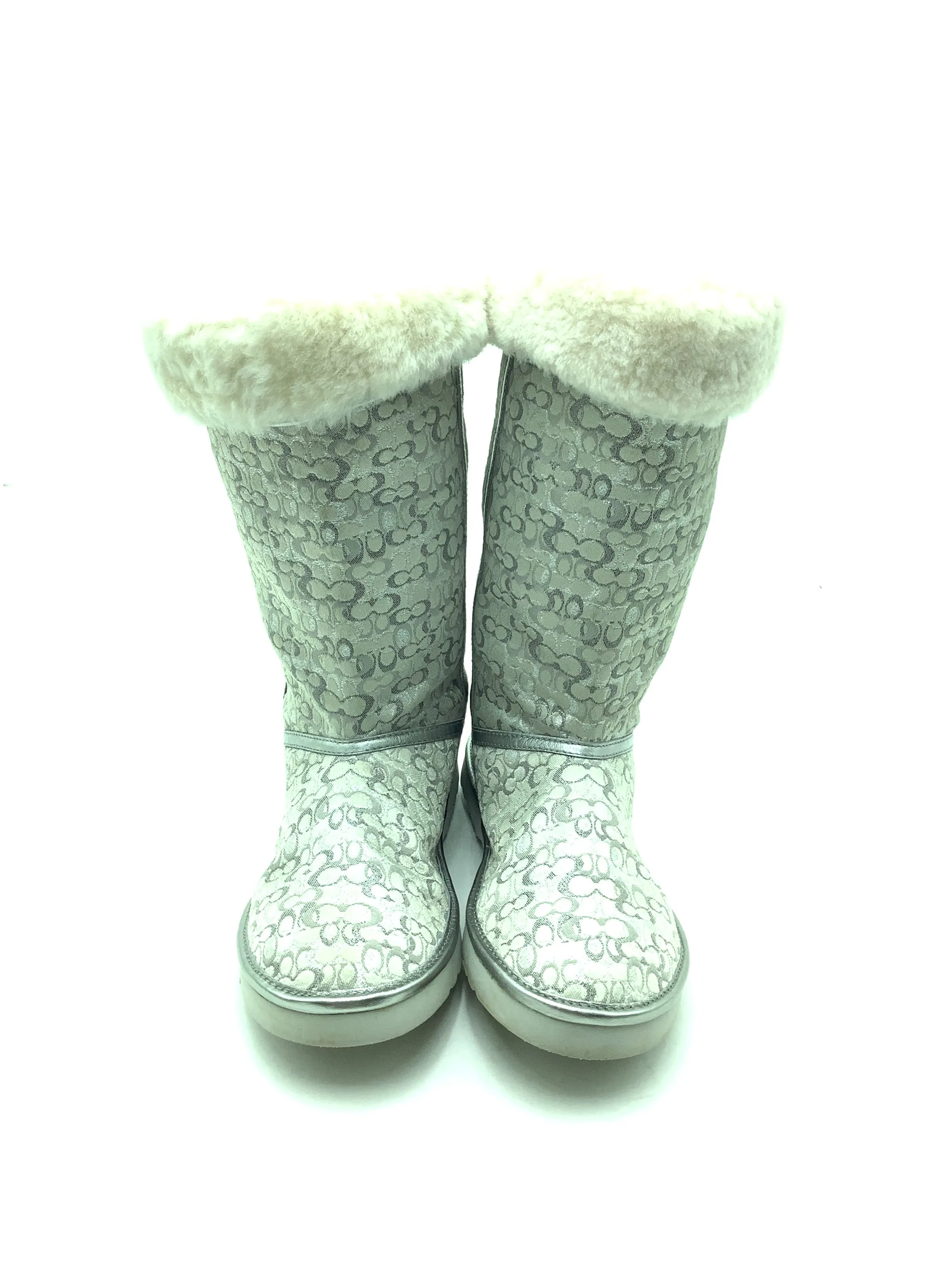 Coach Nikole Women's Mid Calf Boot Canvas Silver Metallic Size: 7