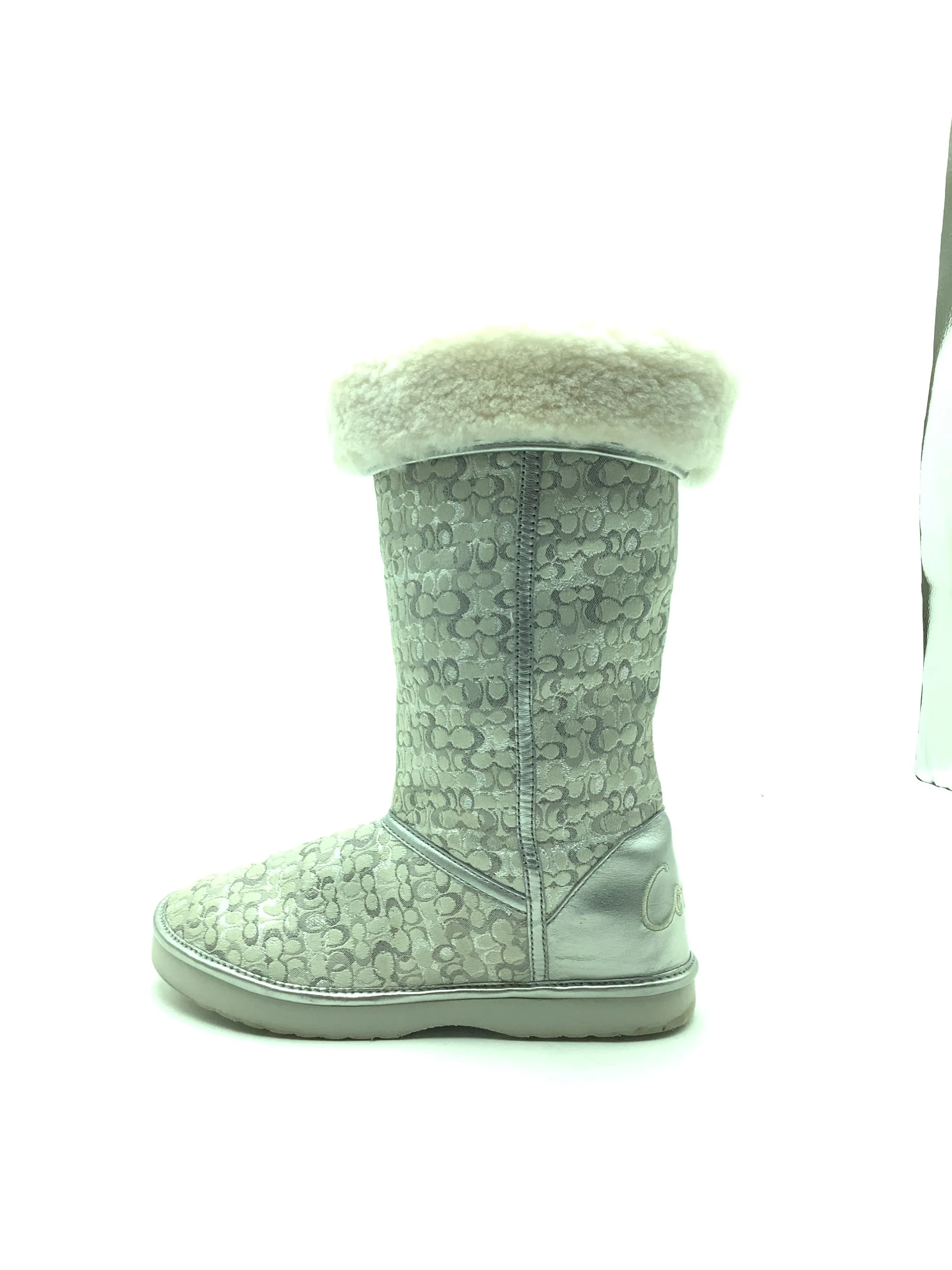 Coach Nikole Women's Mid Calf Boot Canvas Silver Metallic Size: 7