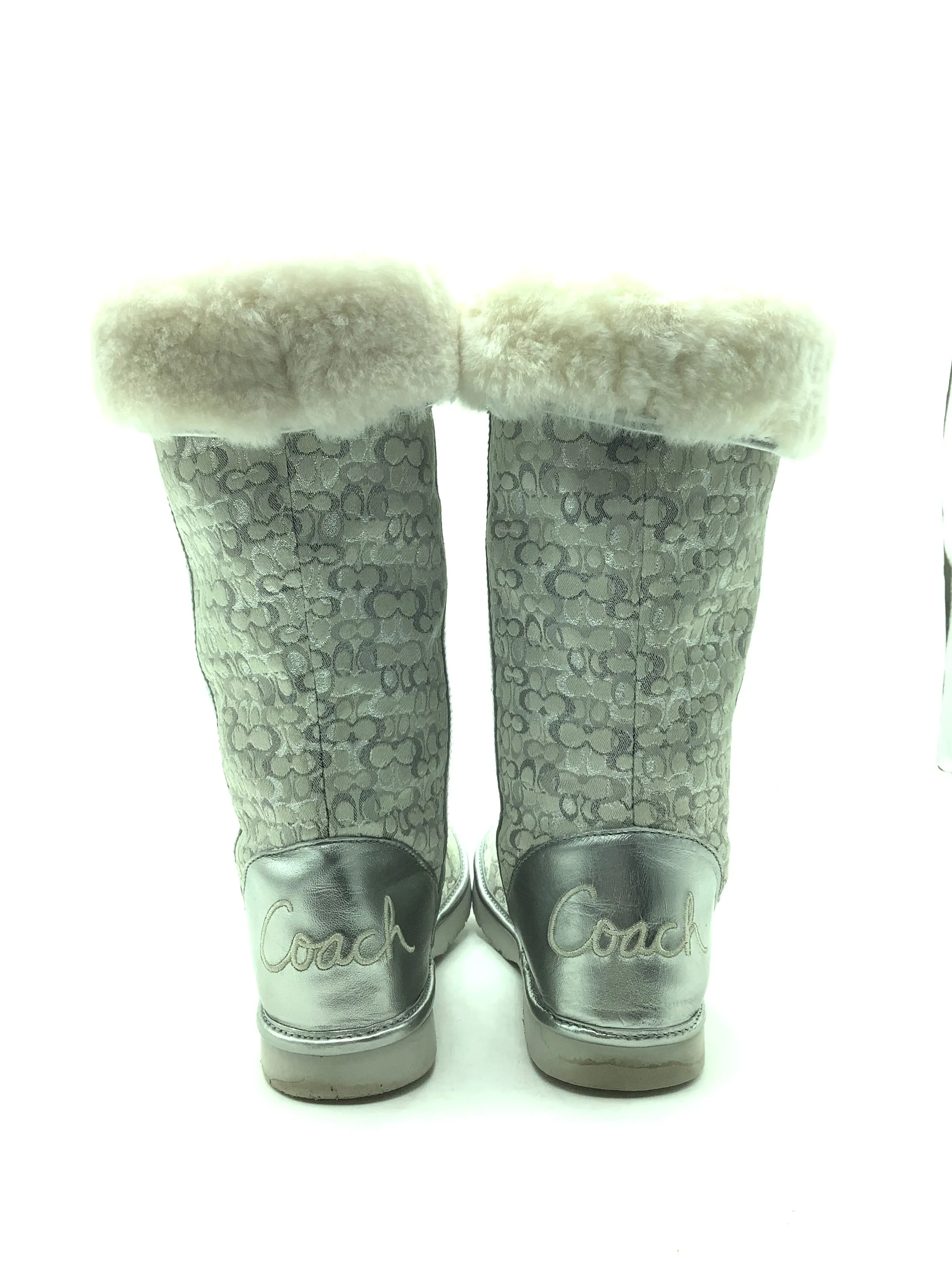 Coach Nikole Women's Mid Calf Boot Canvas Silver Metallic Size: 7