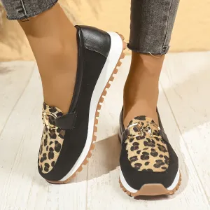 Dames slip-on loafers-leopard patroon, slipproof en handig