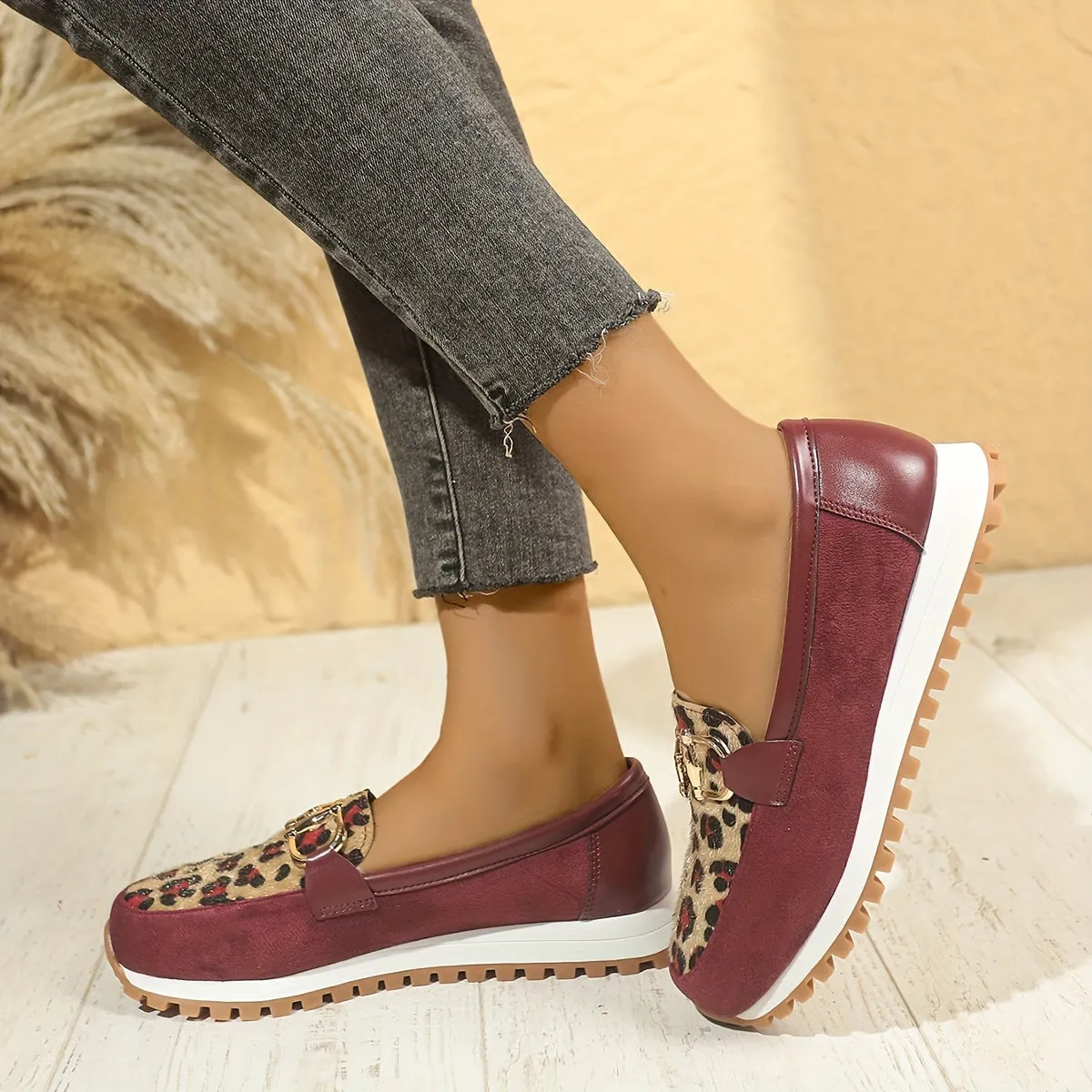 Dames slip-on loafers-leopard patroon, slipproof en handig