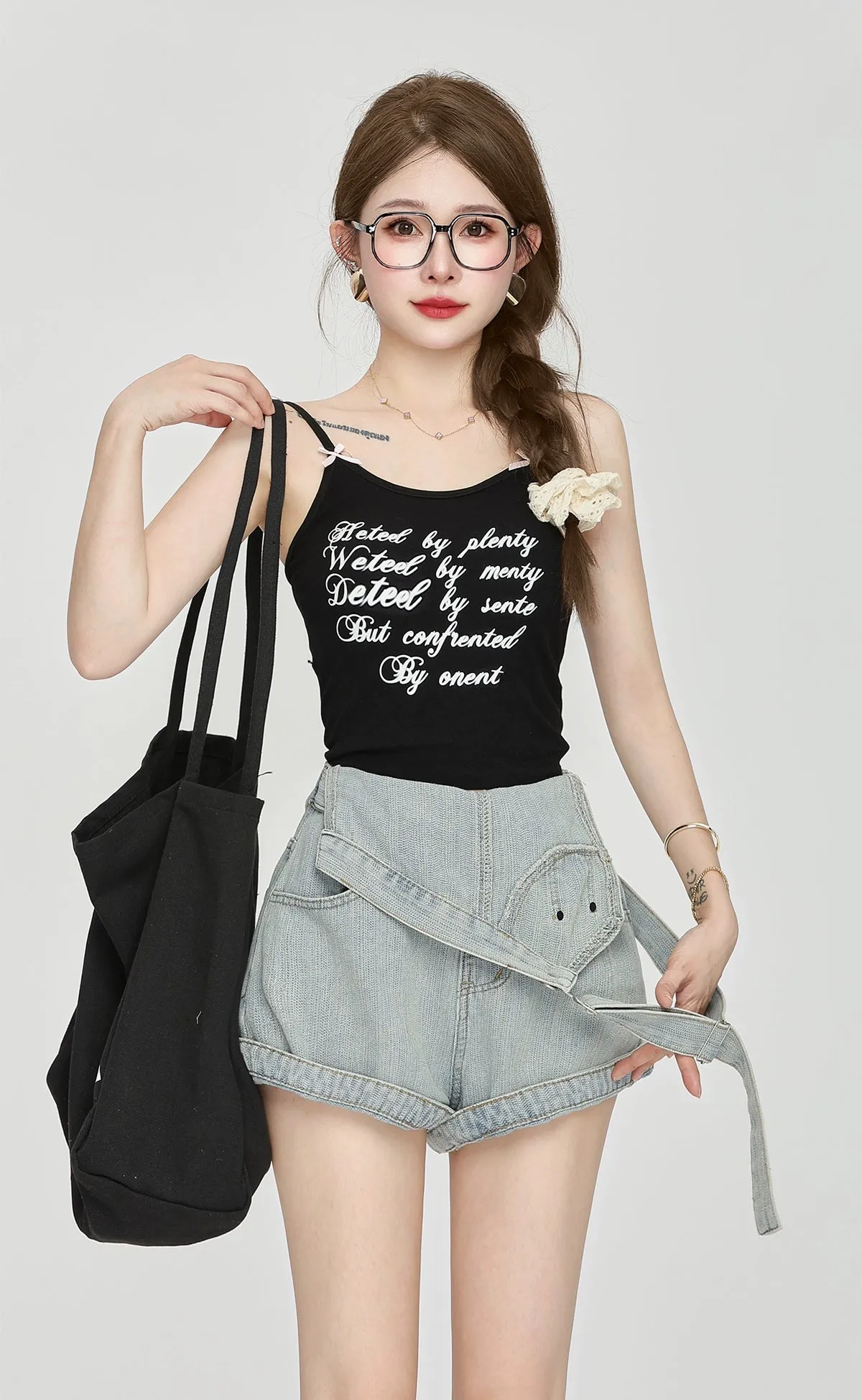 Denim Overalls Romper with Front Pockets