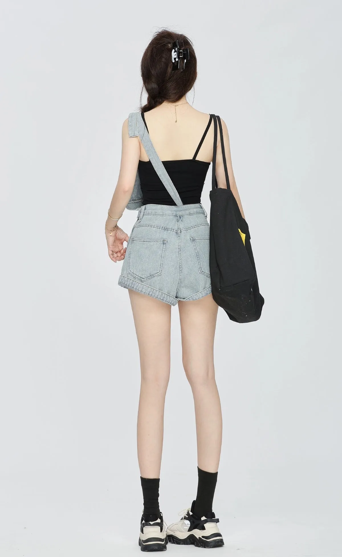 Denim Overalls Romper with Front Pockets