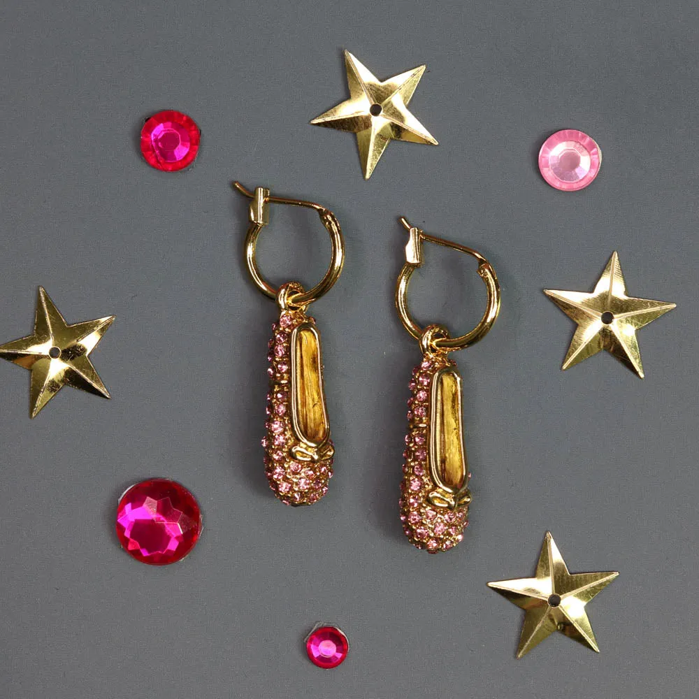 Gold Ballet Slippers and Pink Rhinestone Earrings