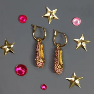 Gold Ballet Slippers and Pink Rhinestone Earrings
