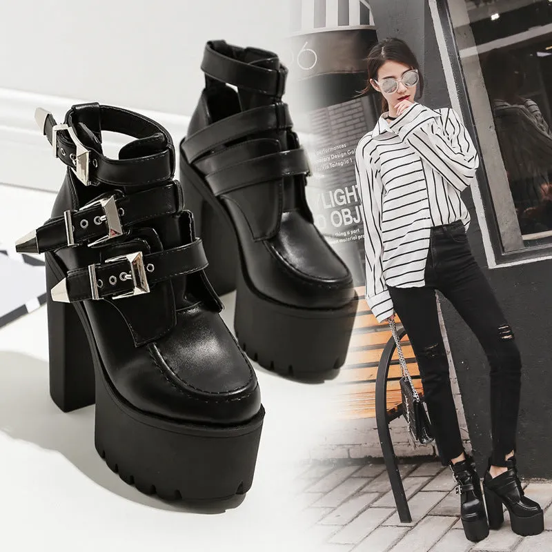 High Platform Round Toe Hasp High Chunky Heel Short Martin Boots