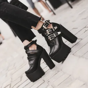 High Platform Round Toe Hasp High Chunky Heel Short Martin Boots