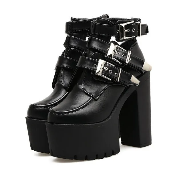 High Platform Round Toe Hasp High Chunky Heel Short Martin Boots