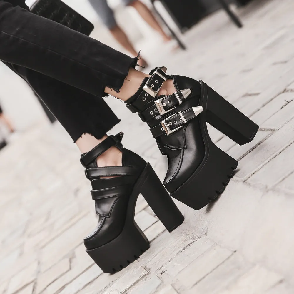 High Platform Round Toe Hasp High Chunky Heel Short Martin Boots