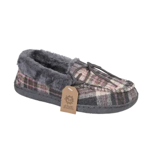Jo & Joe Ladies fur lined Moccasin Slipper Pembroke PEBBLE