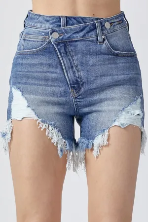 Leilani -  Asymmetrical Waist Denim Shorts - Exclusively Online