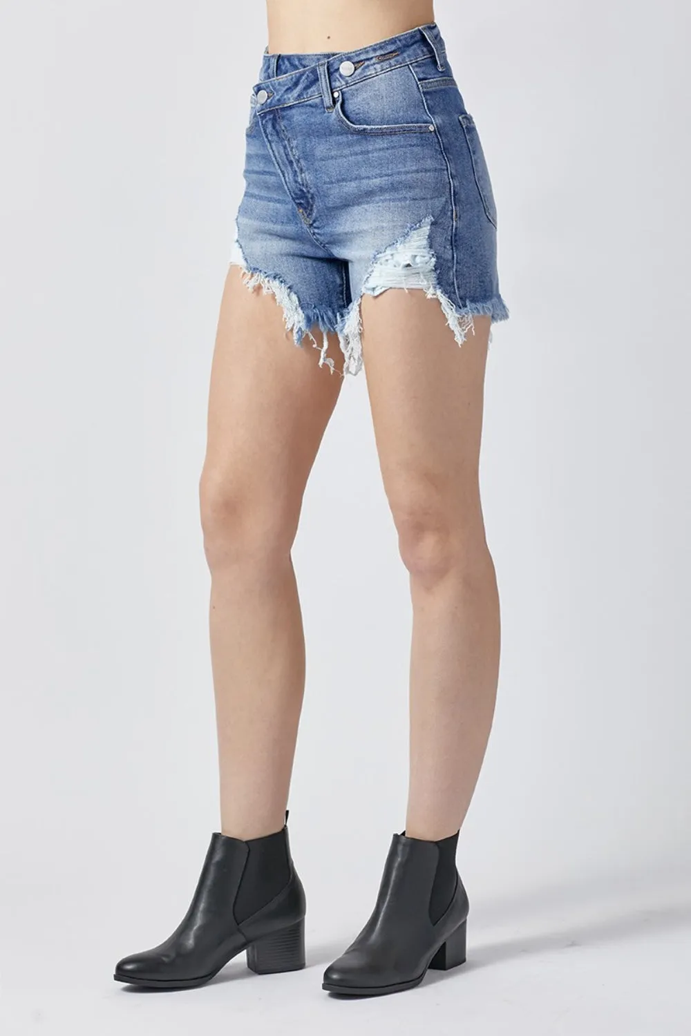 Leilani -  Asymmetrical Waist Denim Shorts - Exclusively Online