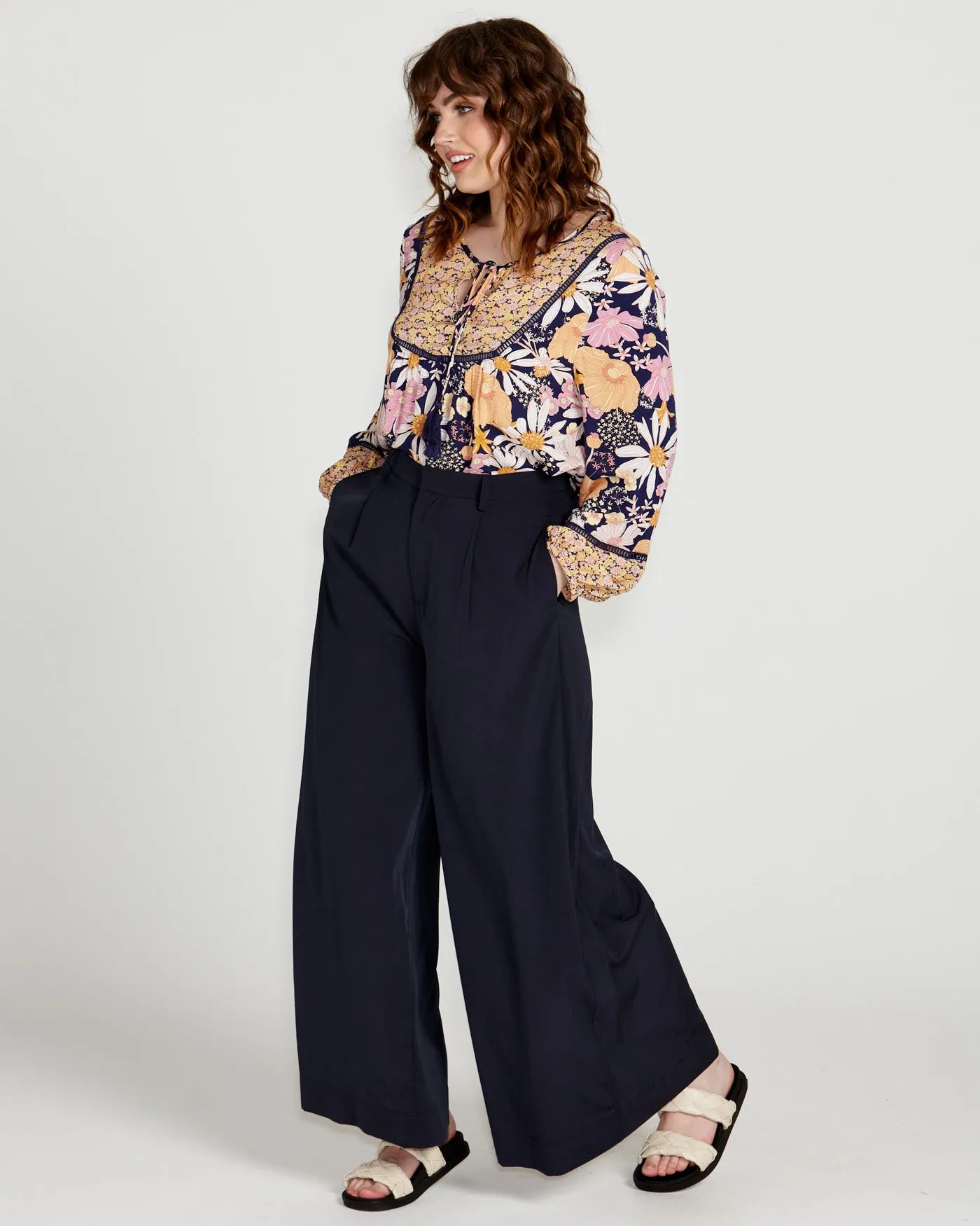 Lillian Palazzo Pant - Navy