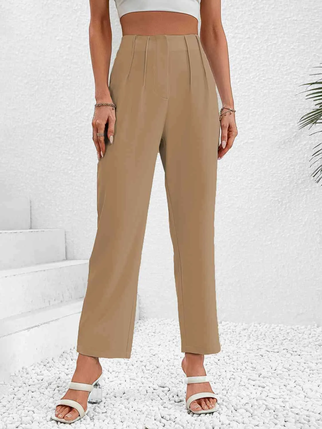 Luxe Ruched Accent Pants Wide Leg Crop Pants