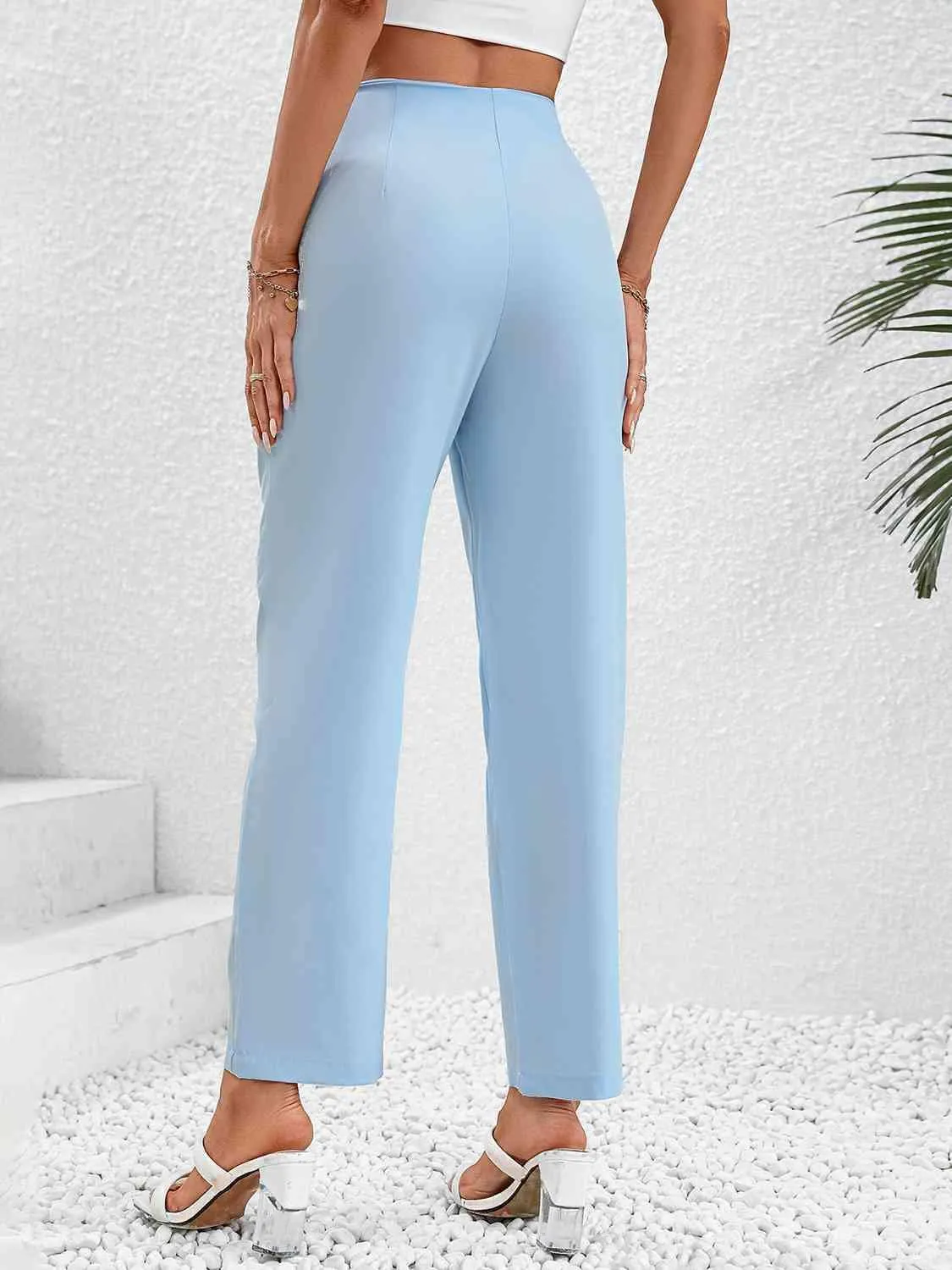 Luxe Ruched Accent Pants Wide Leg Crop Pants