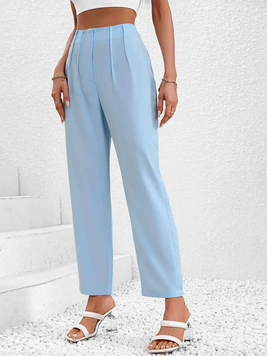 Luxe Ruched Accent Pants Wide Leg Crop Pants