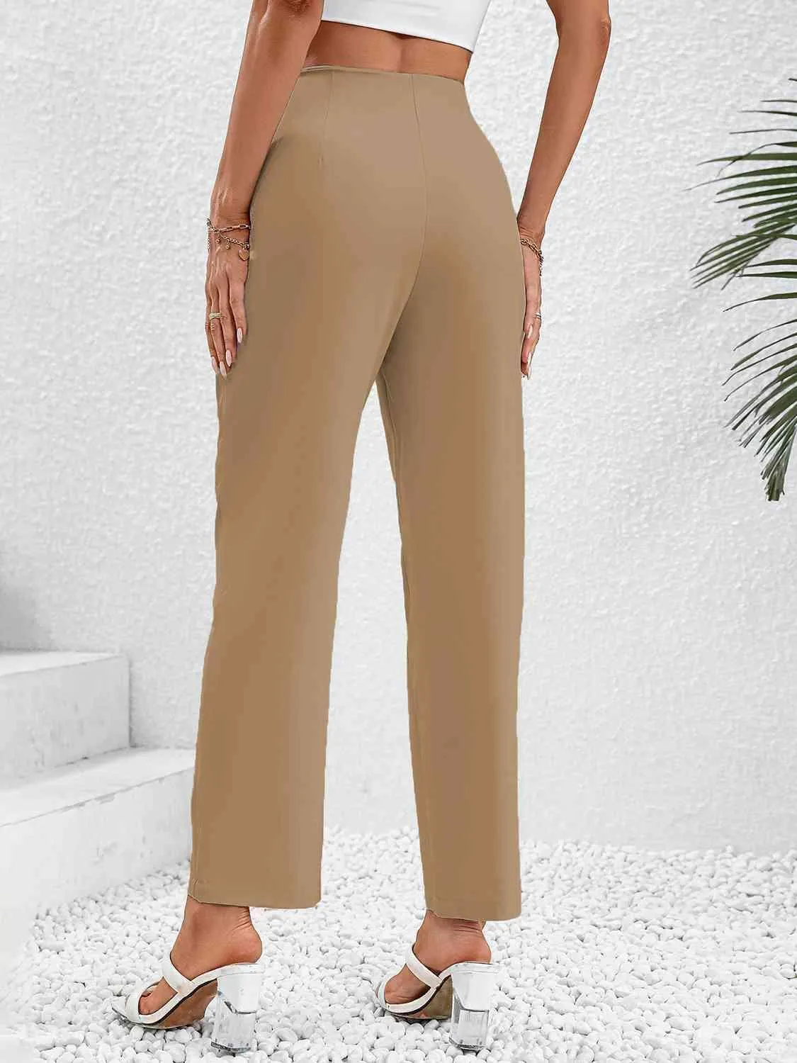 Luxe Ruched Accent Pants Wide Leg Crop Pants
