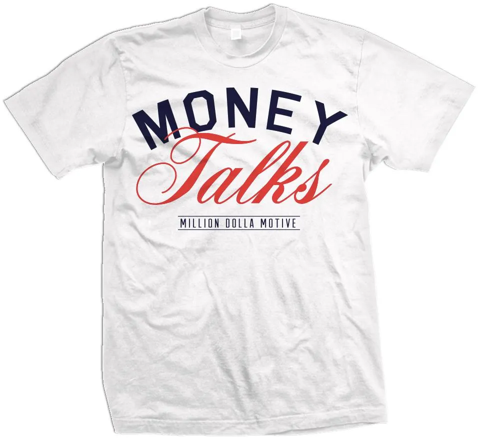 Money Talks - Infrared/Navy on White T-Shirt