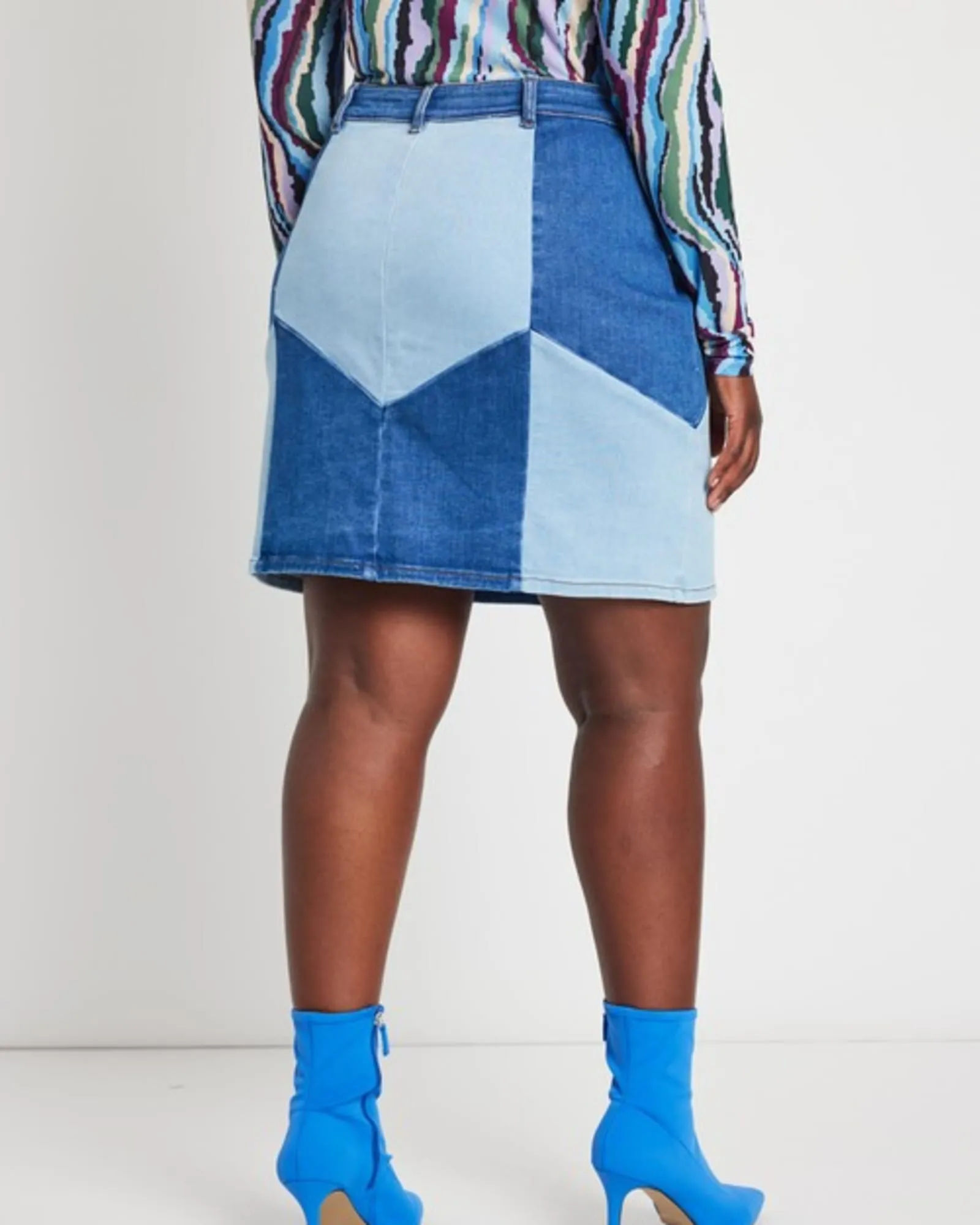Muranda Denim Patchwork Mini Skirt | Light Wash   Dark Wash