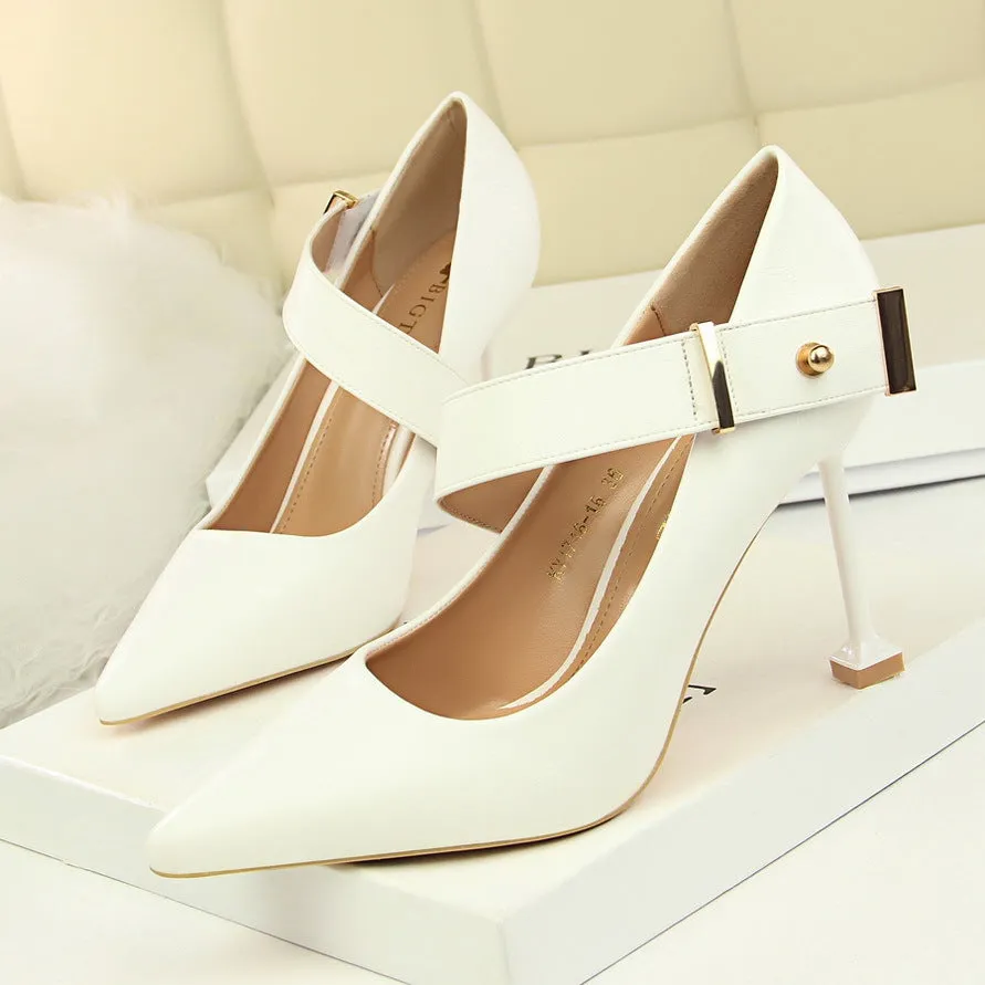 Pointed Toe Kitten Stiletto Heel PU High Heels Party Shoes