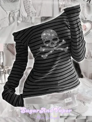 Ravyne Bling Skull Stripes Knit Top