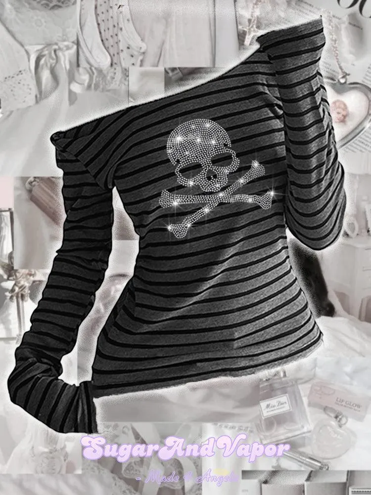 Ravyne Bling Skull Stripes Knit Top