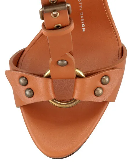 Rivets Open Toe Ankle Wrap Straps Stiletto High Heel Brown Sandals