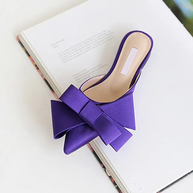 Silk Pointed Bow Tie Slippers