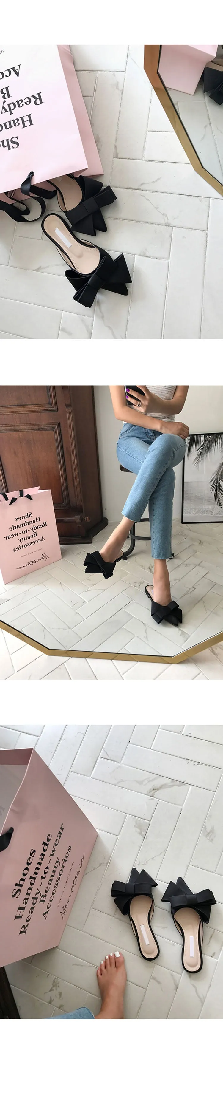 Silk Pointed Bow Tie Slippers