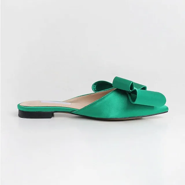 Silk Pointed Bow Tie Slippers
