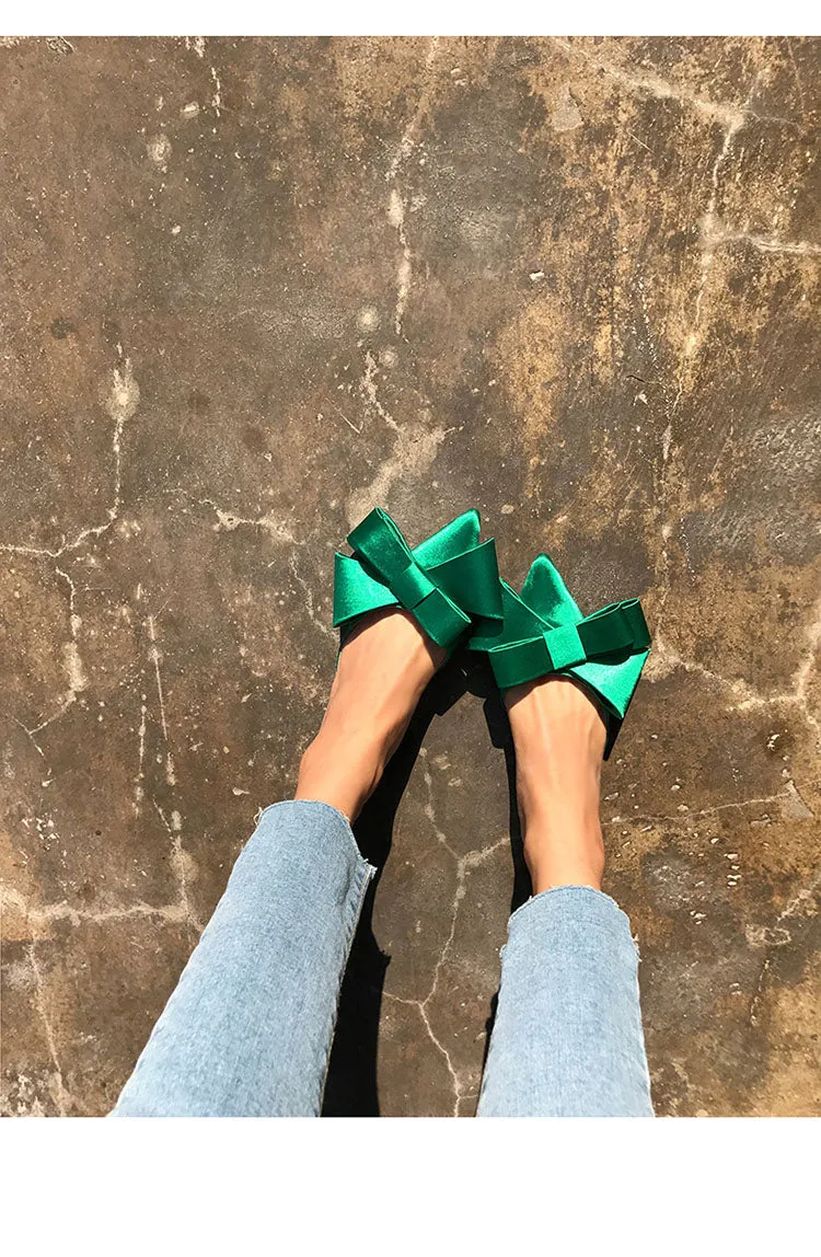 Silk Pointed Bow Tie Slippers