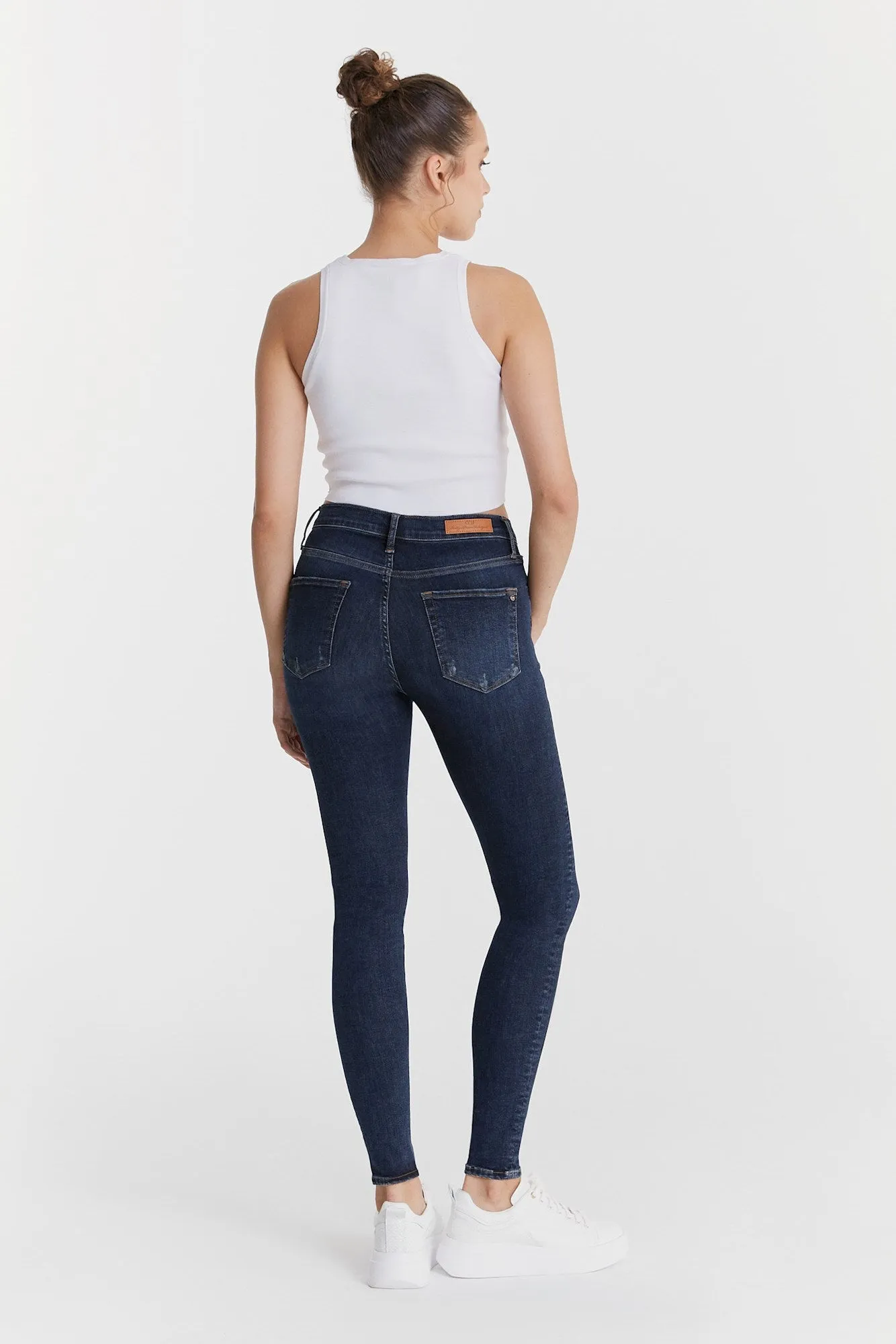 Sophia - High Waist Super Skinny - Dark Blue Destroyed