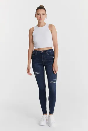 Sophia - High Waist Super Skinny - Dark Blue Destroyed