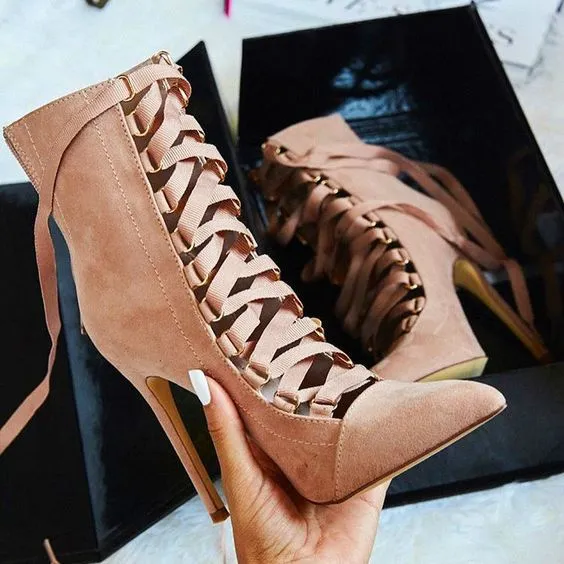 Straps Lace UP Pointed Toe Super Stiletto High Heels