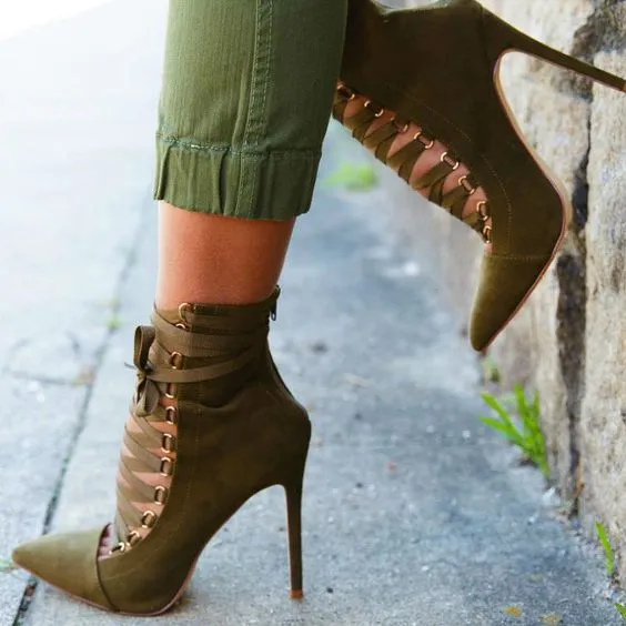 Straps Lace UP Pointed Toe Super Stiletto High Heels