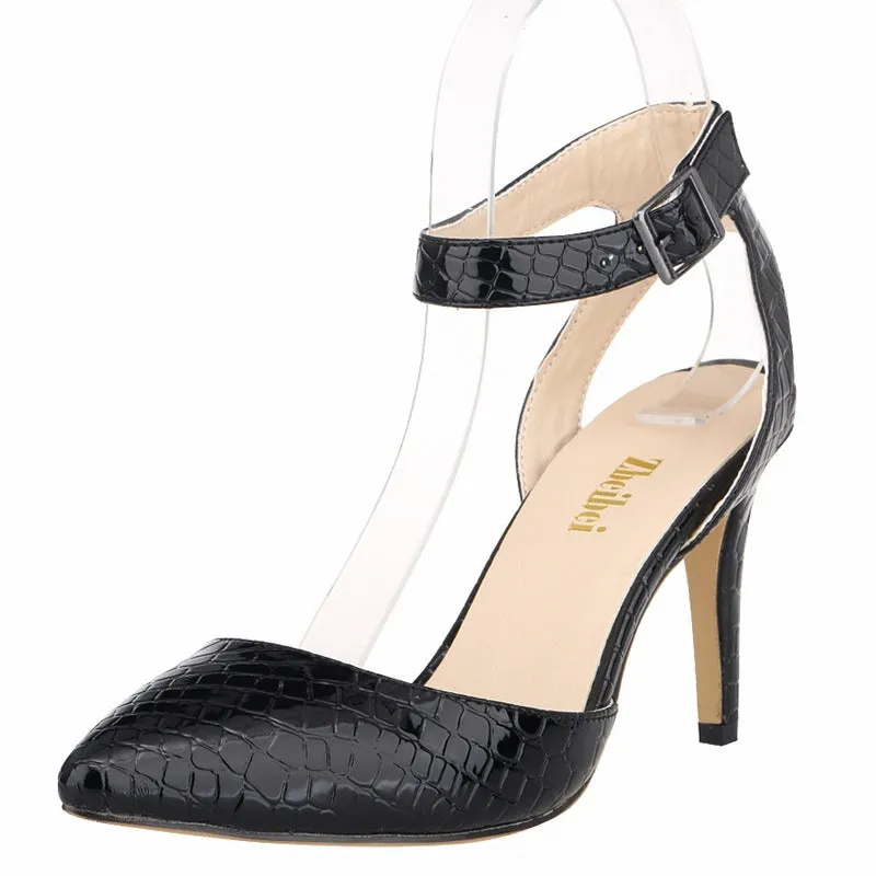 Stylish Pointed Crocodile Pattern Stiletto Women's Single Shoes
