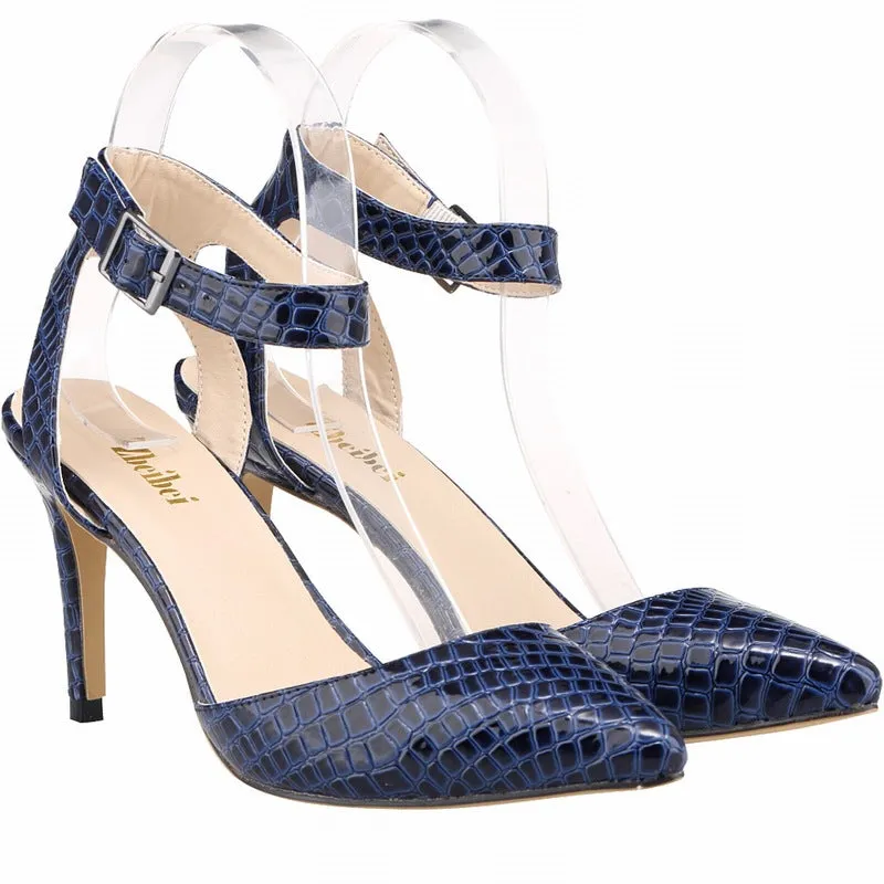 Stylish Pointed Crocodile Pattern Stiletto Women's Single Shoes