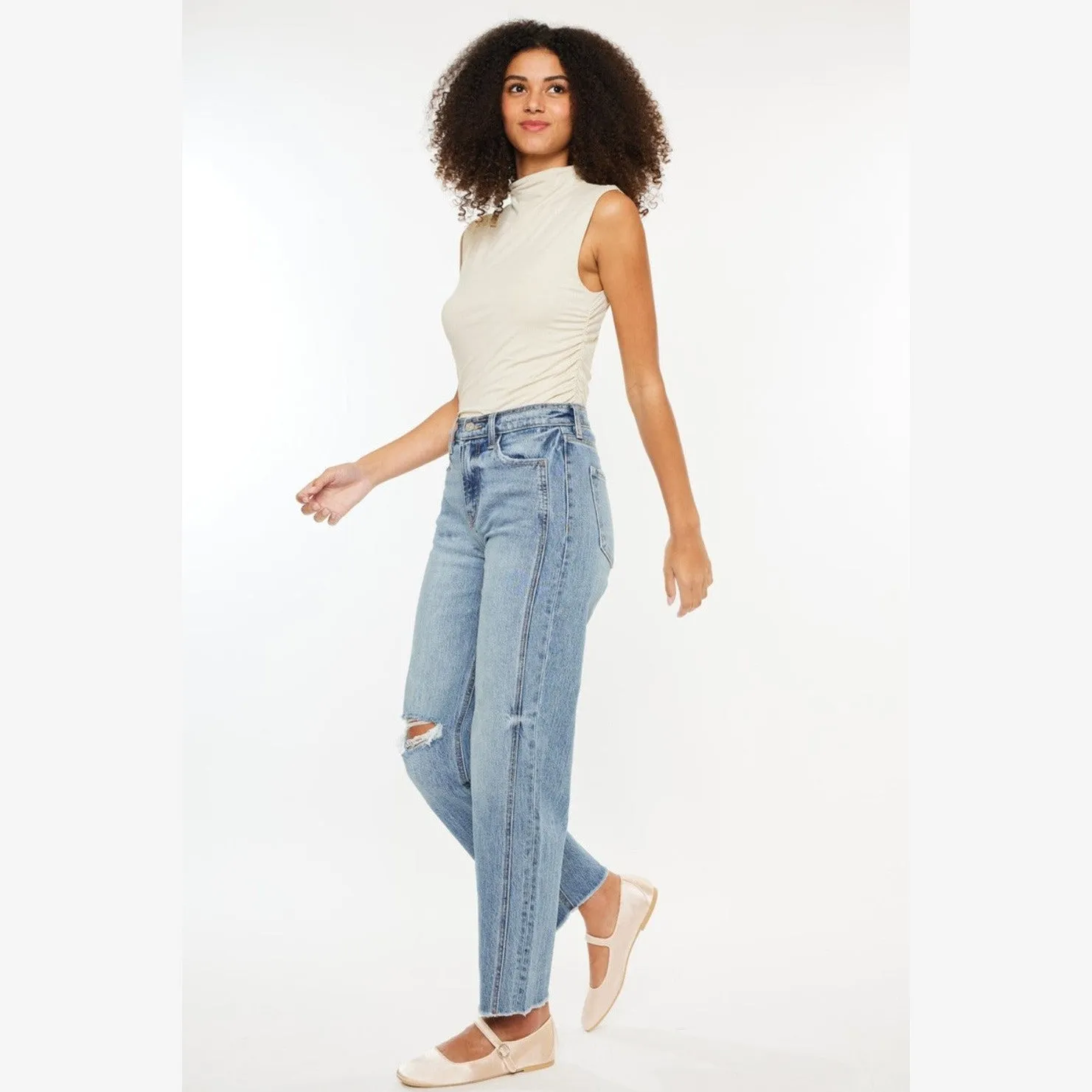 Ultra High Rise Distressed Straight Jeans