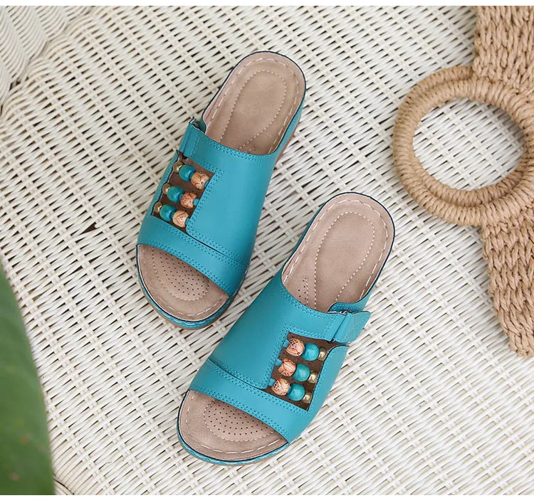 Wedge Heel Slip On Open Toe Mules Sandals
