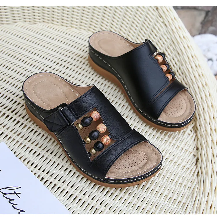 Wedge Heel Slip On Open Toe Mules Sandals
